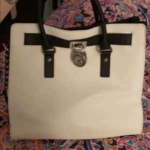Michael Kors Black & White Hamilton Leather Purse